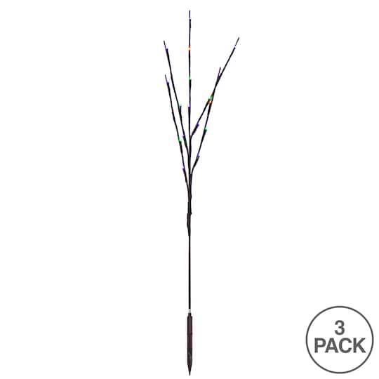 X15B667 Wide Angle Brown Wire Twig with MardiGras Purple, Gold, Green LED Lights - 36 in. - 3 Piece
